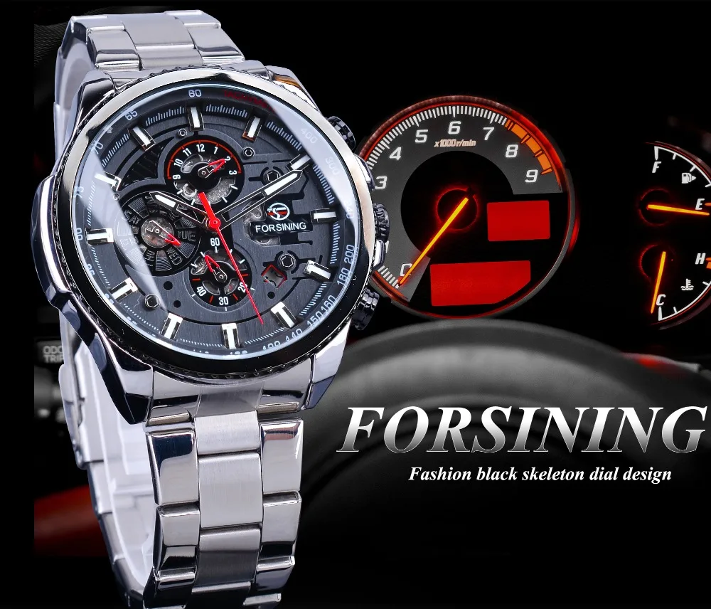 Forsining стимпанк спортивные часы три маленьких циферблата Полный календарь дизайн водонепроницаемые мужские автоматические часы лучший бренд класса люкс
