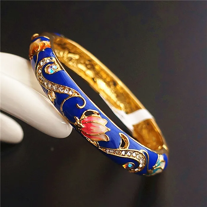 Высококачественная китайская перегородчатая эмаль эмалевые браслеты для женщин со стразами модные красочные этнические ювелирные изделия браслет с лотосом подарок на день рождения