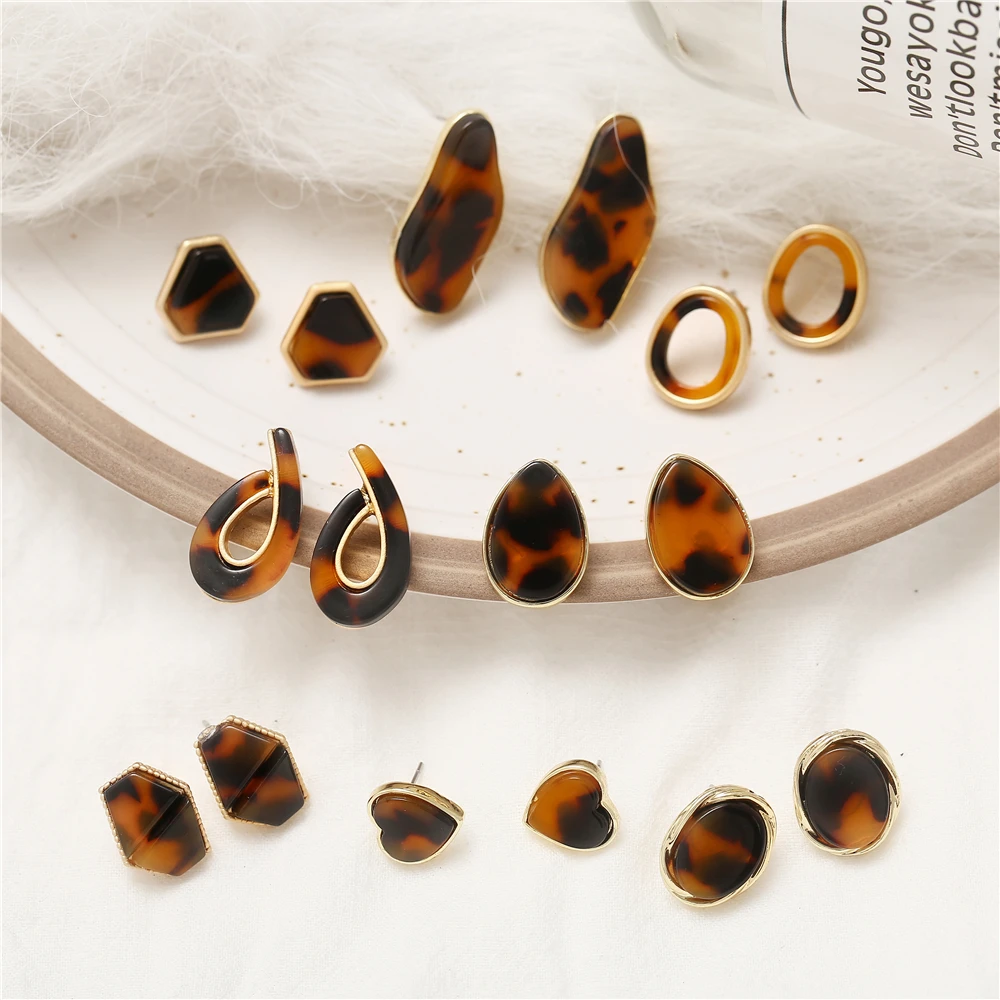 

IF ME Vintage Leopard Print Geometric Irregular Stud Earrings For Women Metal Statement Trendy Earring Female Gifts Jewelry New