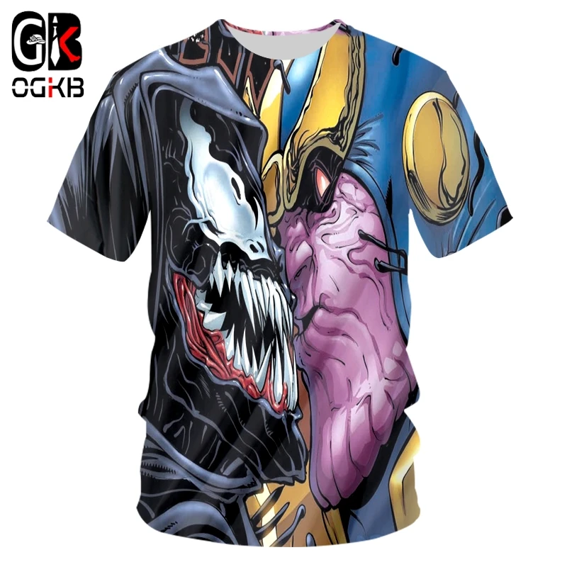 

OGKB Men's New Creative Interesting Large Size 3d Printed Casual Tshirt Funny Alien Venom Black O Neck Tshirt 6xl