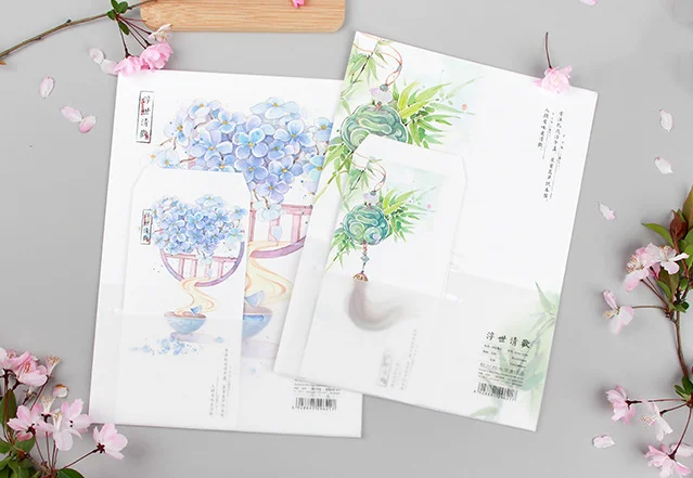 1 комплект Kawaii 3 конверта + 6 листов Письмо Бумага Классический китайский стиль цветок серии конверт набор букв для подарков канцелярские