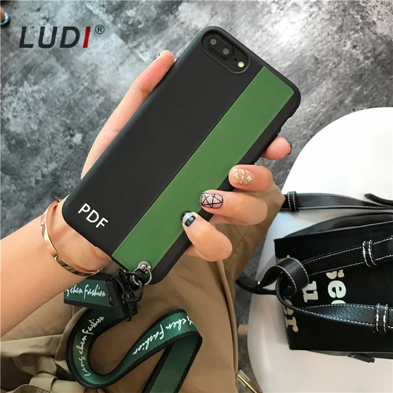 Чехол LUDI в Корейском стиле с простым зеленым и белым ремешком для iPhone X 8 7 7plus