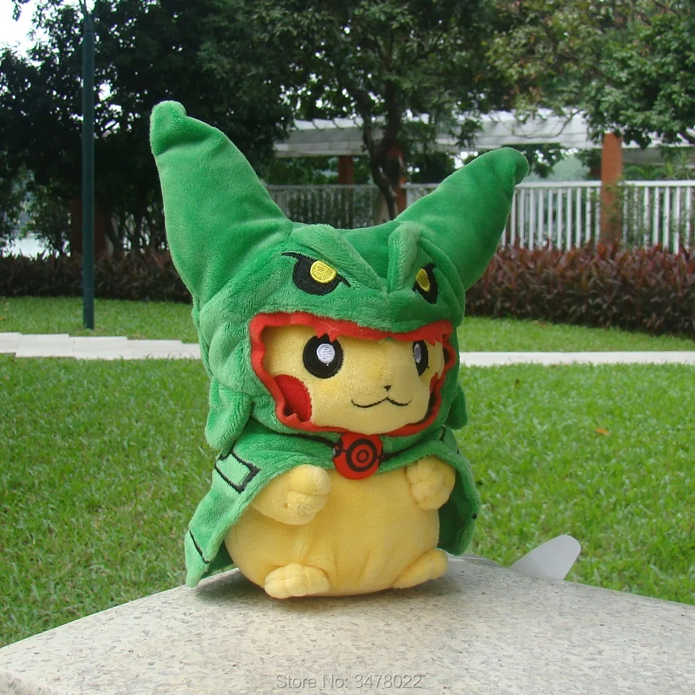 Аниме Пикачу с Rayquaza костюм плюшевая игрушка черный блестящий рыаказа Косплей