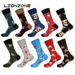 LIONZONE 10 пар/лот Для мужчин носки смешные Дизайн прекрасный собаки животные сезон обновления свадебные подарки Уличная Хлопок Happy Socks