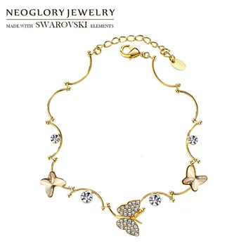 

Neoglory Austria Crystal & Rhinestone Charms Bracelet For Women Lovely Romantic Butterfly Style Trendy Beads Bangle