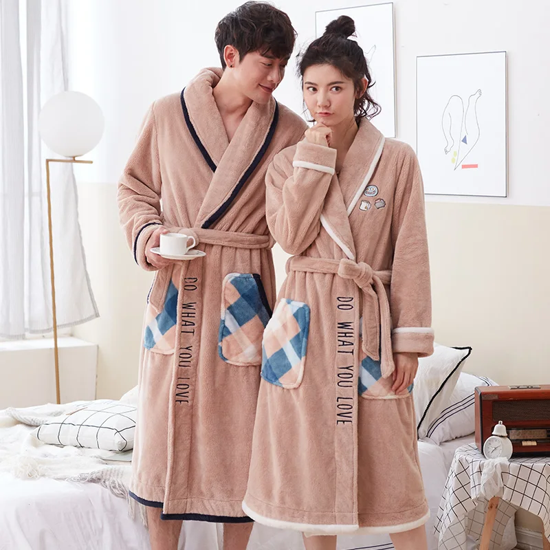 

New Flannel Couples Bathrobes Women's Robes Winter Dressing Gowns Women Male Female Sleepwear Kimono Robe Casual Home Clothing