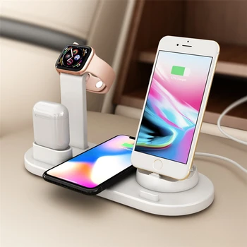 

10W Wireless Fast Charger +Type-C/Micro USB/8 Pin Dock Charger Station Holder For iPhone XS MAX XR AirPods Watch SAMSUNG S10+S9