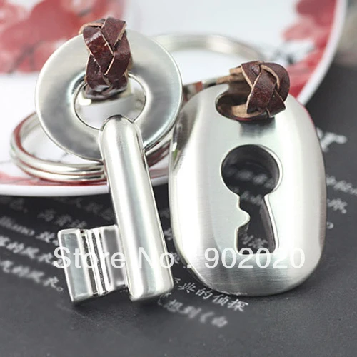 

[5 pairs /lot] Wholesale Metal Leather Couple Key chain Leather keychain Keyring Key & Lock For Two Lovers