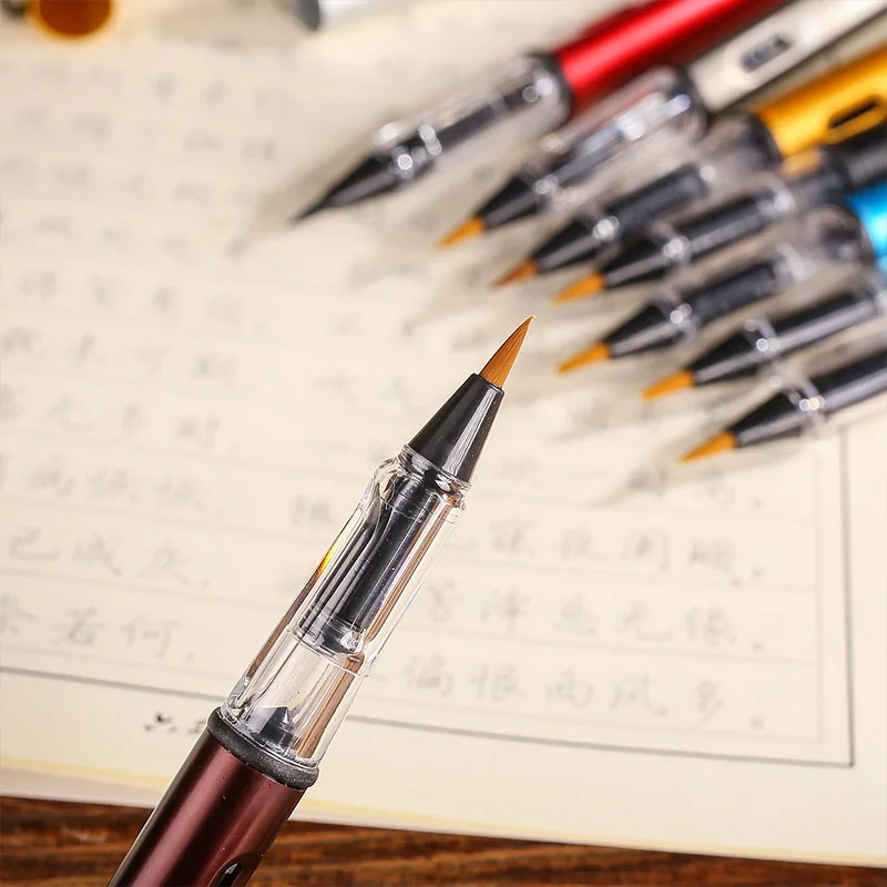 1 шт. розовая металлическая ручка для каллиграфии, мягкая кисть для письма, акварельная авторучка, инструмент для рисования, школьные принадлежности, канцелярские принадлежности