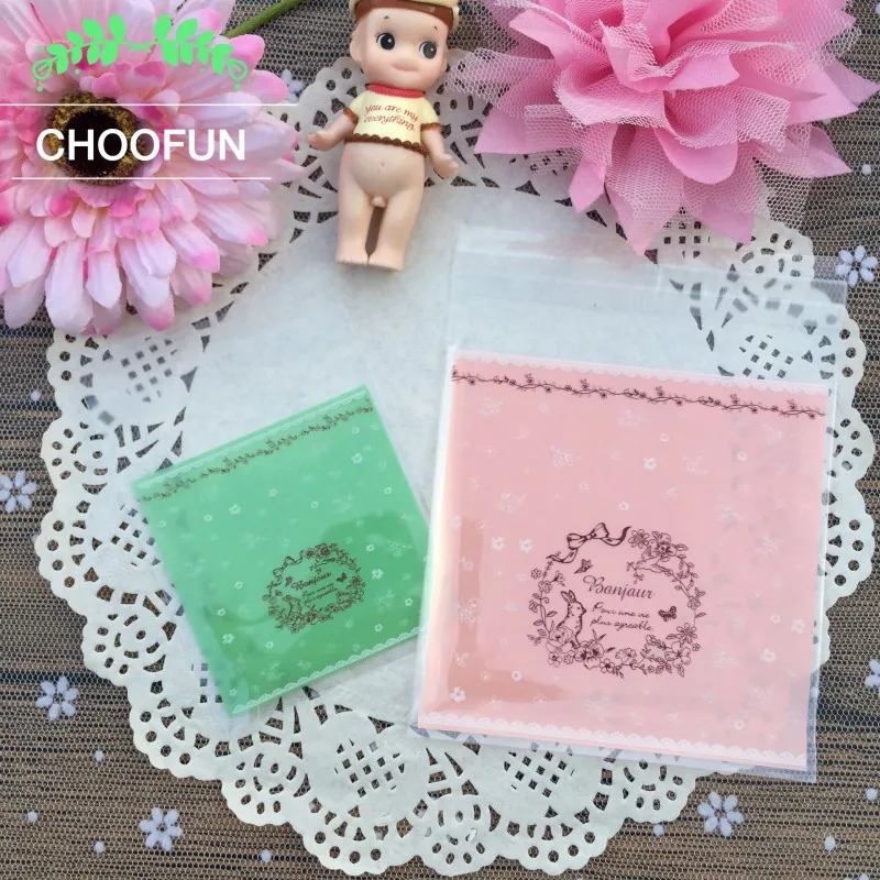 100PCS Pink Flower Packing Bag Wedding Candy and Snack Food Packaging Bag
