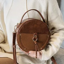 ¡Novedad de 2019! bandolera cruzada de diseño redondo de piel sintética Vintage para mujer, minibolsos de hombro para mujer, pequeñas bolsas de mano