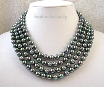

shipping>>>>stunning 4rows 8mm round south Tahiti black sea shell pearls necklace j15