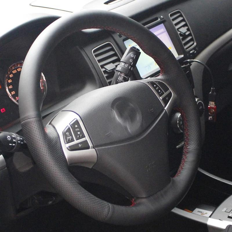 

Free Shipping High Quality cowhide Top Layer Leather handmade Sewing Steering wheel covers protect For Ssangyong Korando