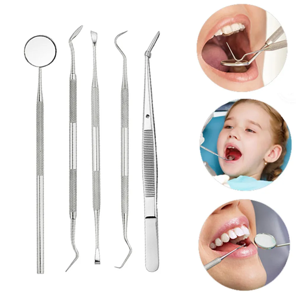 

5pcs Dental Mirror Instrument Teeth Whitening Kit Stainless Steel Dentist Tooth Clean Tweezer Scraper Probe Oral Care Tools