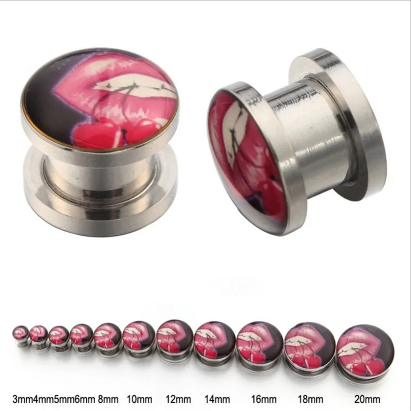 Red Lip Ear Plugs Tunnels Flesh Expansions Piercing Cherry Ear Plugs