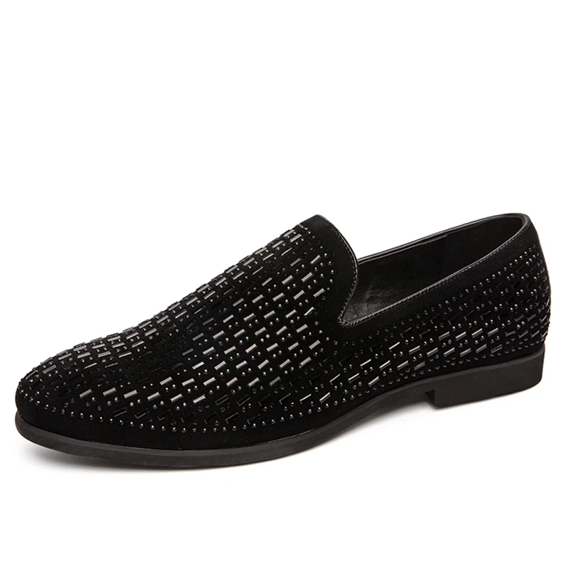ALCUBIEREE/брендовые модные Лоферы для мужчин; Повседневная обувь без шнуровки для вечеринок; модельные туфли; стильная Свадебная обувь с металлическими заклепками для взрослых - Цвет: Black