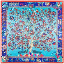 Rich Tree Elephants Print Scarf Silk Feeling 90cm Scarves Match Apparel Accessory Woman Girl s Add