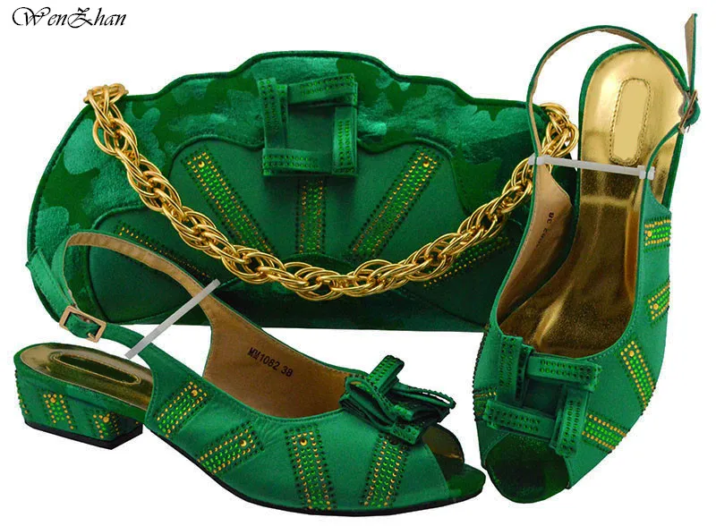 

Good Sellling Soft Shoes With Matching Bags Dark Green for Wedding lady Shoe and Bag to Match for party 38-43 B811-24