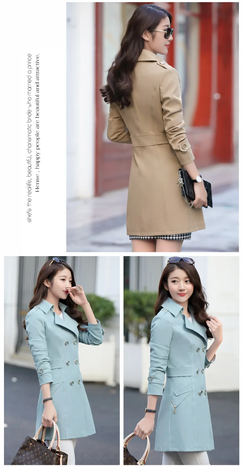 Весенне-осеннее женское приталенное длинное классическое пальто-ветровка с двойной застежкой, женское модное пальто