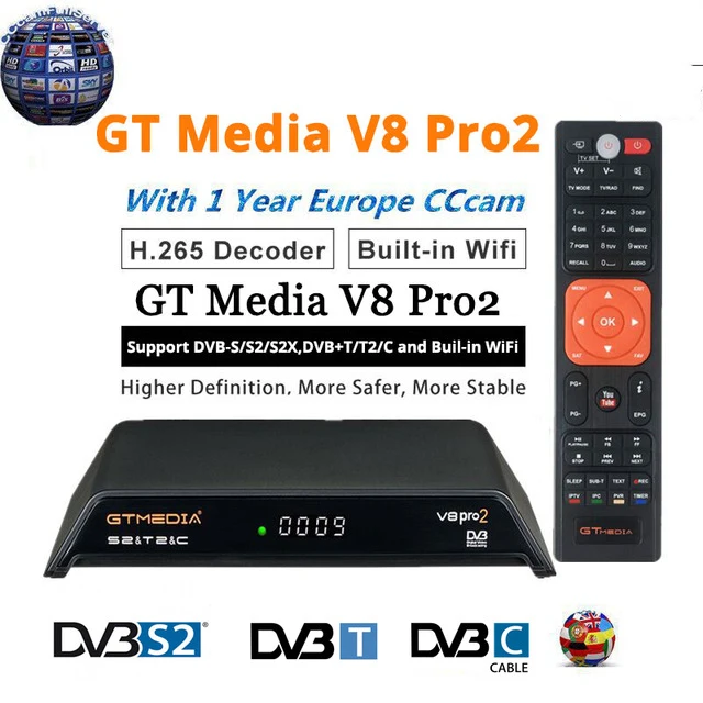 GTmedia V8 Pro 2 Receptor DVB-S2 DVB-C DVB-T2 Built-in WiFi H.265 Support IPTV PowerVu DRE &Biss key Satellite TV Receiver 1080P