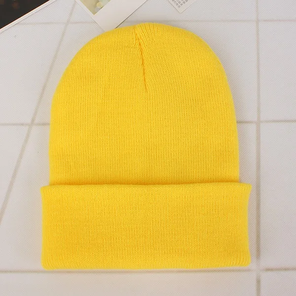 Light yellow Cap Зимние шапки для женщин, Новые Вязаные шапки, одноцветные милые шапки для девочек, осенние женские шапки, теплые шапки, Женская Повседневная шапка - Цвет: Light yellow Cap