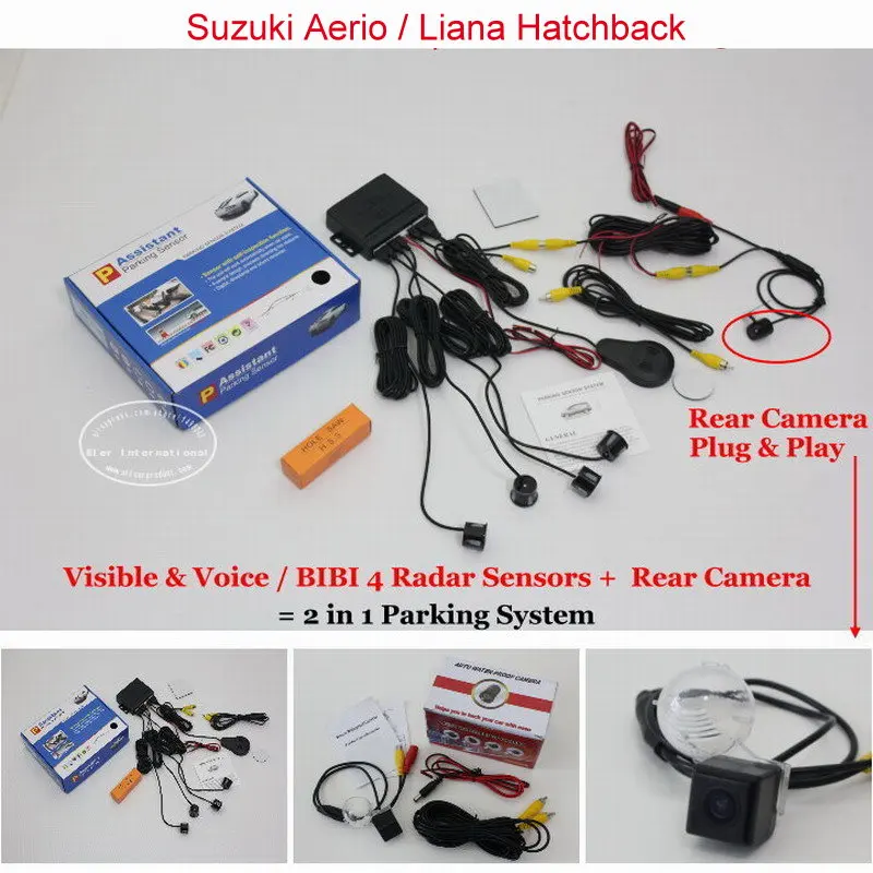 

For Suzuki Aerio / Liana Hatchback - Car Parking Sensors + Rear View Camera = 2 in 1 Visual / BIBI Alarm Parking System