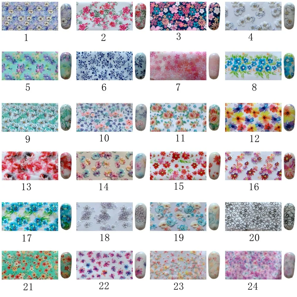 4CM*1M Nail Art Flower Series Transfer Foil Different Kind of 68 designs 1-24 | Красота и здоровье