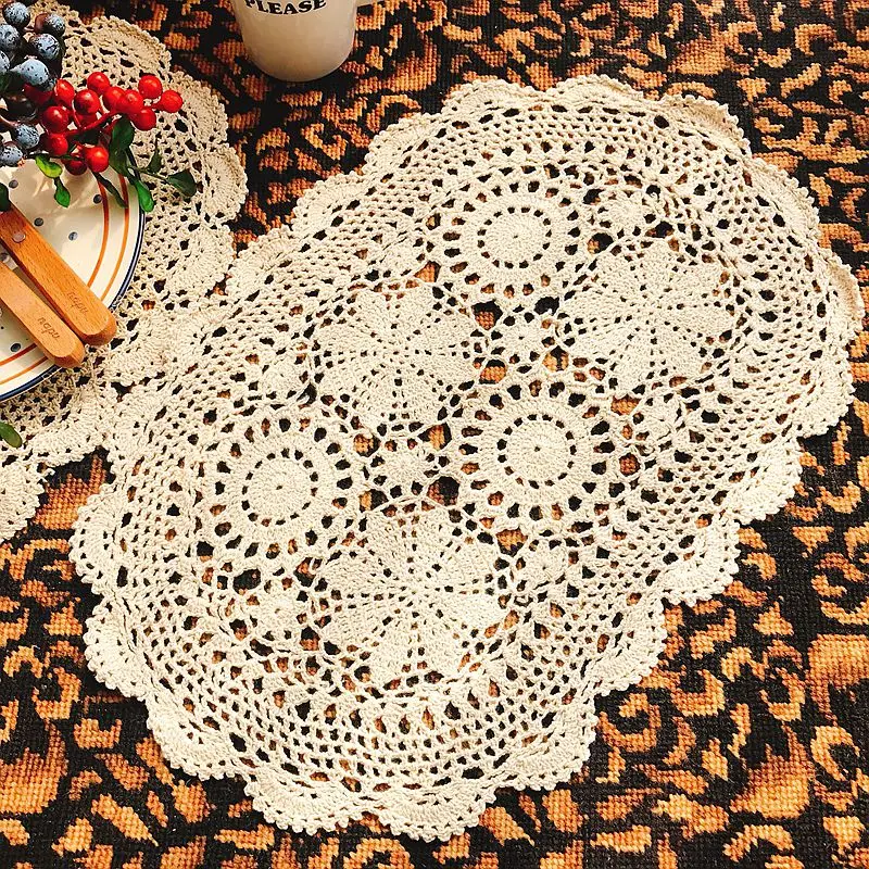 

1Pc Table Decoration Cotton Thread Handmade Crochet Table Pad Placemat Table Mat Pad