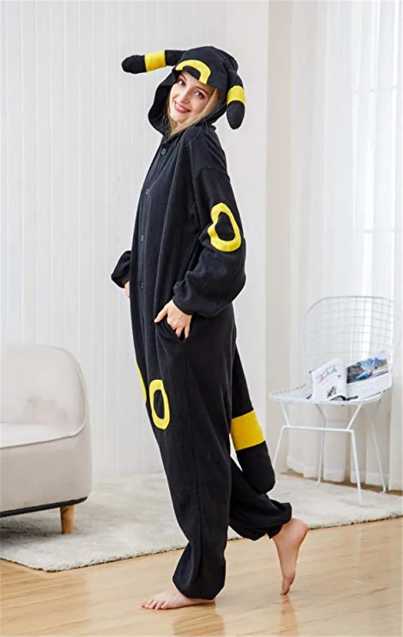 Зимние взрослые аниме покемон пижамы мультфильм Umbreon унисекс фланелевые Onesie с