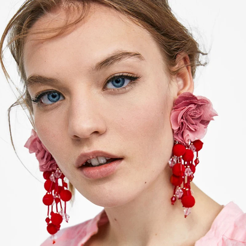 

AOTEMAN Brand Ethnic Floral Flower Drop Earrings Women Handmade Long Tassel Earrings Boho Large Dangle Earrings Party Gift