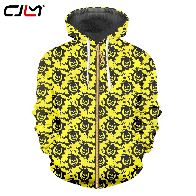 

CJLM Sublimation 3D Custom Streetwear Yellow Skull Zipper Hoodie Mens Hip Hop Clothing Wholesale