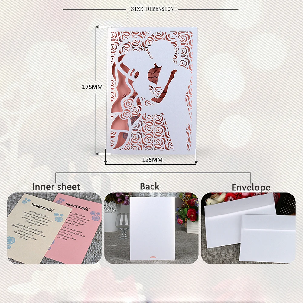  10cs Carved Bride Groom Kiss Pattern Wedding Invitation Card Laser Cut Wedding Card Kit with Inner  - 32836721576