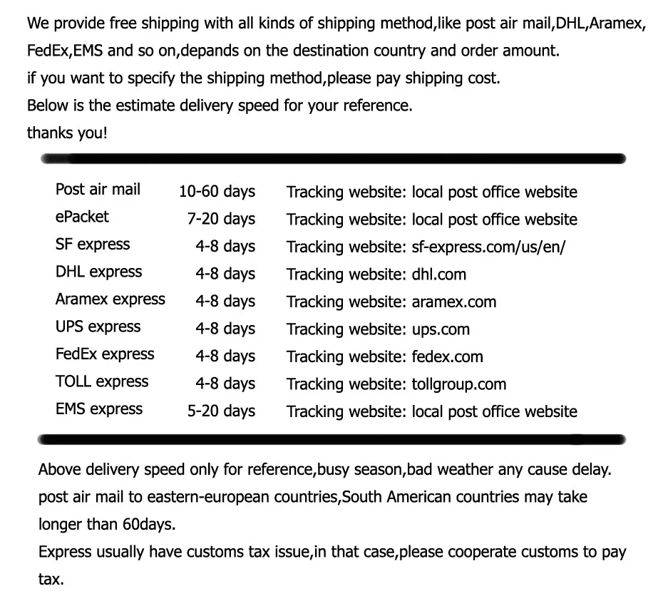 neirong shipping tax