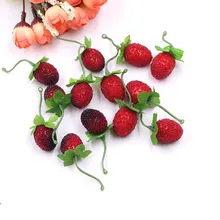  10pcs Cheap Fake Fruits Glass Strawberry Red Cherry Stamens Mini Berry Artificial Flower DIY Weddings Christmas Decoration 