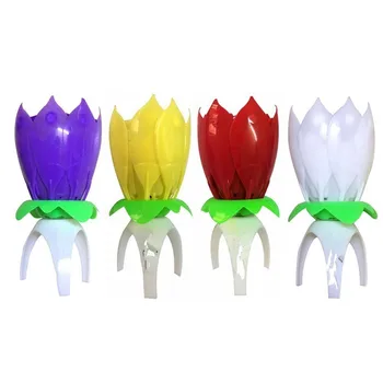 

4Pcs/set The Amazing Musical Lotus Lotus Happy Birthday Singing Standing Candle for Romantic Christmas Wedding Birthday Party