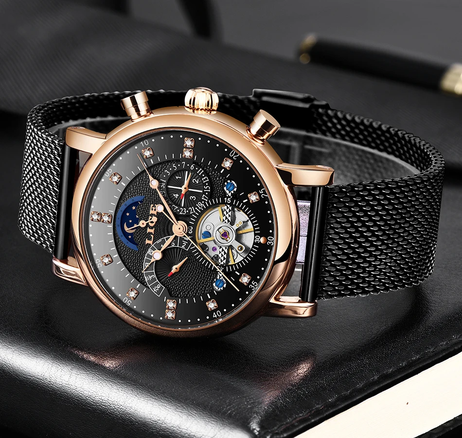 NewLIGE Tourbillon Мужские модные часы в деловом стиле автоматические механические часы мужские повседневные кожаные водонепроницаемые часы Relogio Masculino