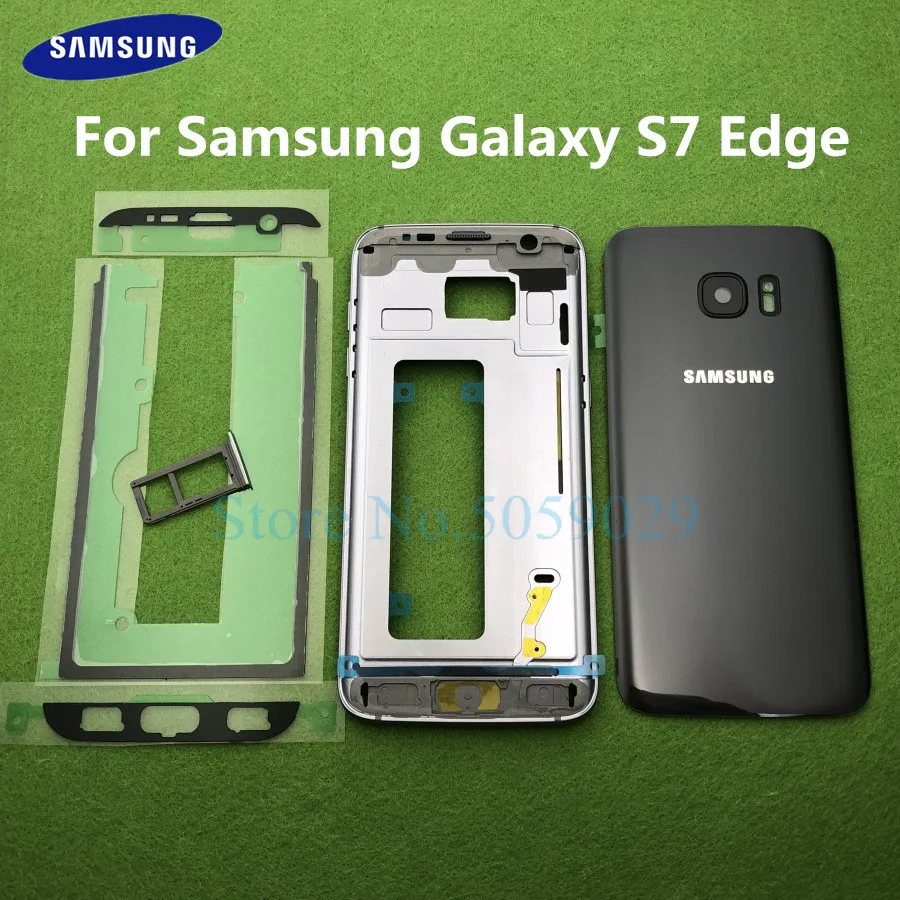 Для samsung Galaxy S7 Edge G935 G935F средняя передняя рамка полный корпус задний корпус под светодиод рамка Задняя стеклянная крышка двери