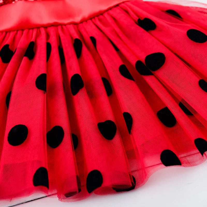 Летние Детские платья для девочек; красное платье в горошек; костюмы для девочек с Минни Маус; платье на подтяжках с блестками; детское вечернее платье для девочек