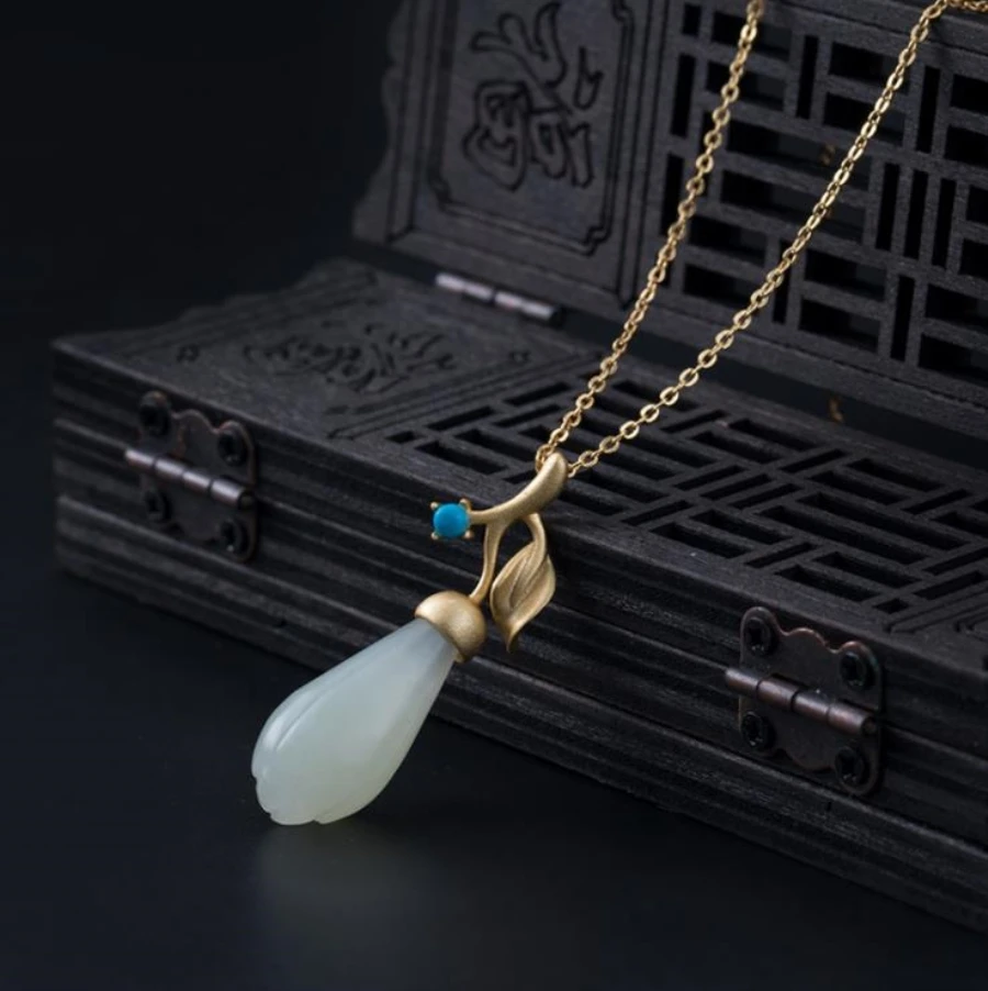 

Vintage Pendants Necklace 925 Sterling Silver Leaf Pendant Necklace Mangolia Flower Pendants Choker for Women Fashion Jewelry