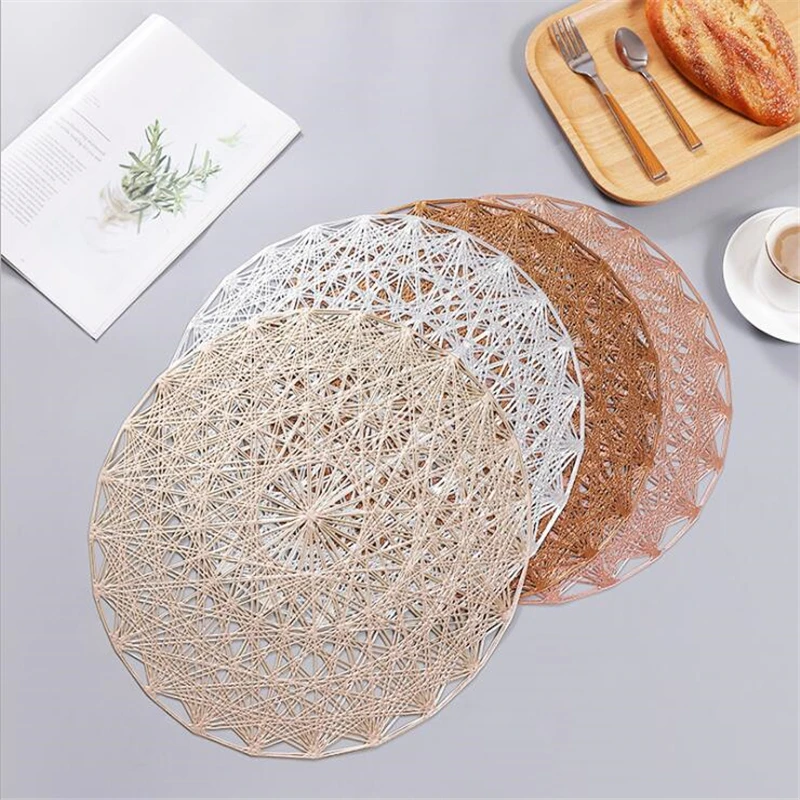 

PVC Placemats Round Hollow Waterproof Non Slip Table Mats Heat-insulated Pad Coaster Home Decoration Dinner Placemat