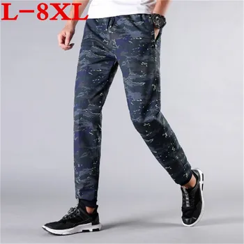 

2018 plus size 8XL 7XL Fashionable Men Casual loose Comfortable Solid Color Daily Wearing Elastic Waist Camouflage Long Pants