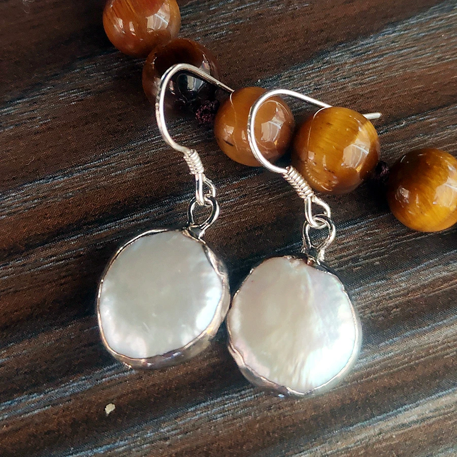 

Natural steamed bread pearl Dangle Earrings Designer Bohemia Earrings Ethnic Jewelry