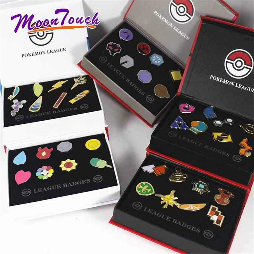 

Pokemon Badges Pikachu Zinc Alloy Orange Islands Pins Brooches Box Set Hoenn Sinnoh Unova League Region Gift Cosplay Prop