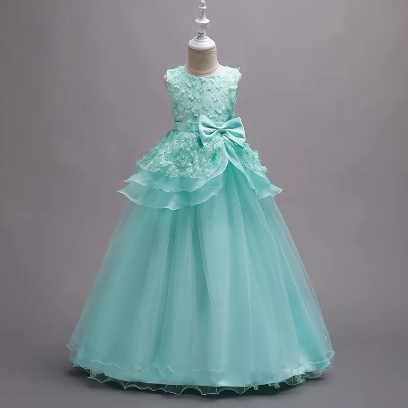 

Princess Dress For Girls European And American Flowers Long Mopping Evening Dress Children School Performance Wedding Tutu Dress