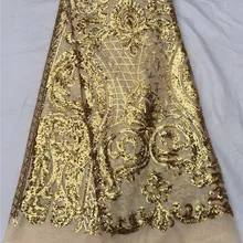 Супер качество с блестками Свадебный Золотой Желтый цвет блестки кружевная ткань вышитая кружевная ткань в нигерийском стиле