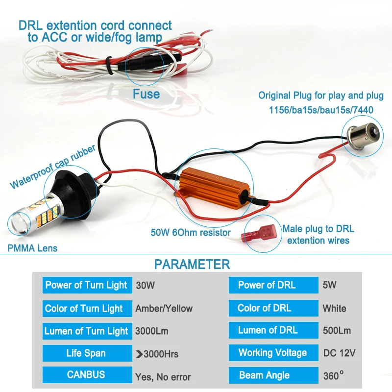 CNSUNNY автомобильный светильник Canbus DRL 1156 ba15s bau15s 7440 T20 P21w 42SMD Светодиодный дневной ходовой светильник, передний поворотный сигнал, лампа без ошибок