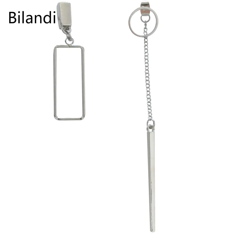 

Euro-american Minimalist Pendant Long Fringed Earrings Geometrically Square Asymmetric Earpins For Women