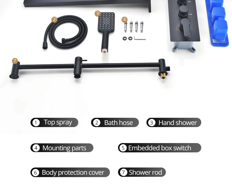 Rotating Water Led Shower Set 22 Waterfall Controller Black Shower System Massage Bath & Shower Faucets  (28)