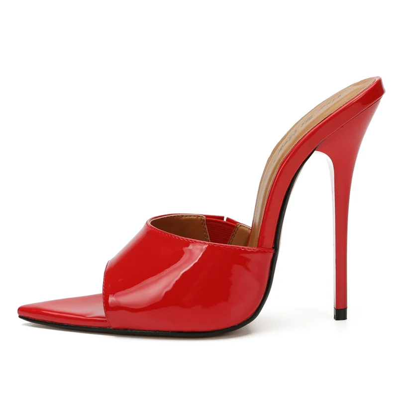 

Plus Size 48 New PVC Women Slippers Sexy Pointed Toe 13cm Super High Heel Sandals Woman Party Outside Ladies Shoes