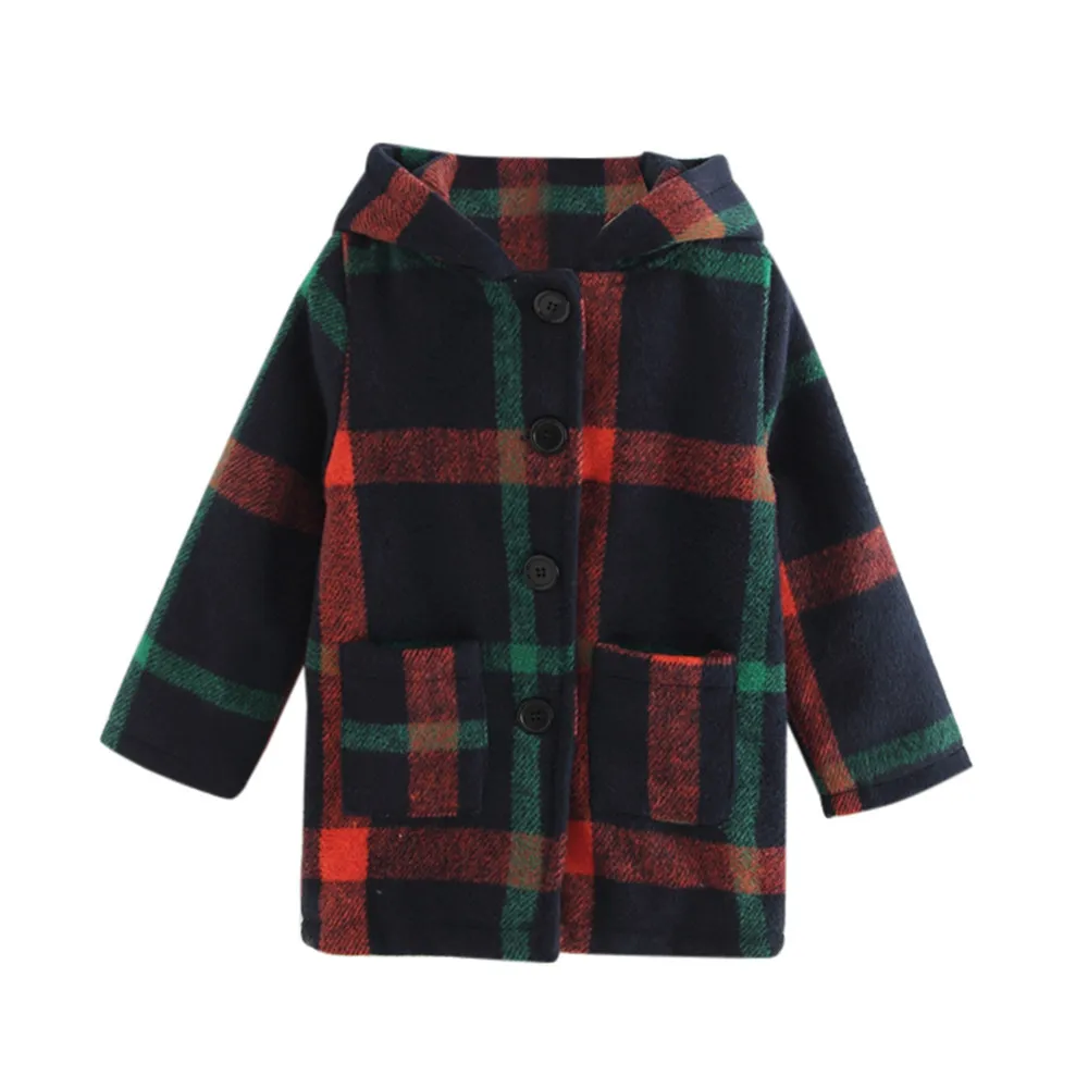 MUQGEW/ детская одежда для маленьких девочек; осенне-зимнее шерстяное пальто; клетчатая куртка с капюшоном; плотная теплая одежда; vestido infantil - Цвет: Red